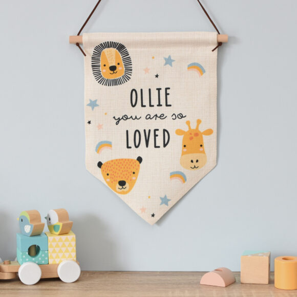 Personalised Scandi Safari Animals Hanging Banner