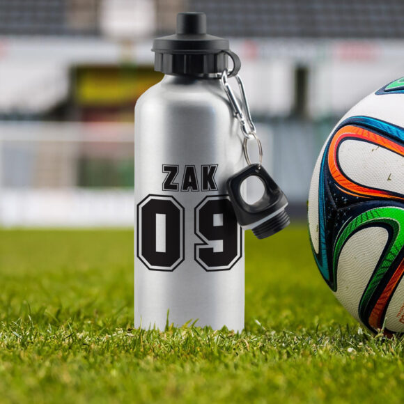 Personalised Sports Number Silver Drinks Bottle