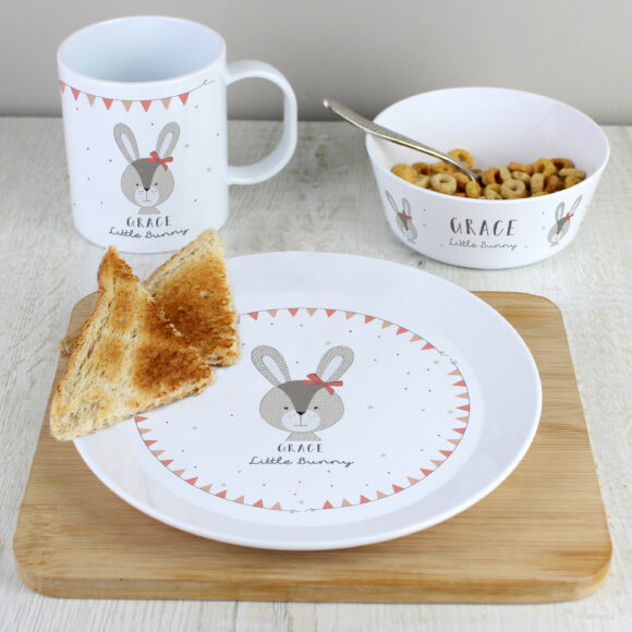 Personalised Little Bunny Pink Plastic Breakfast Set