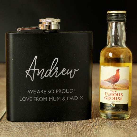 Personalised Free Text Hip Flask and Whisky Miniature Set