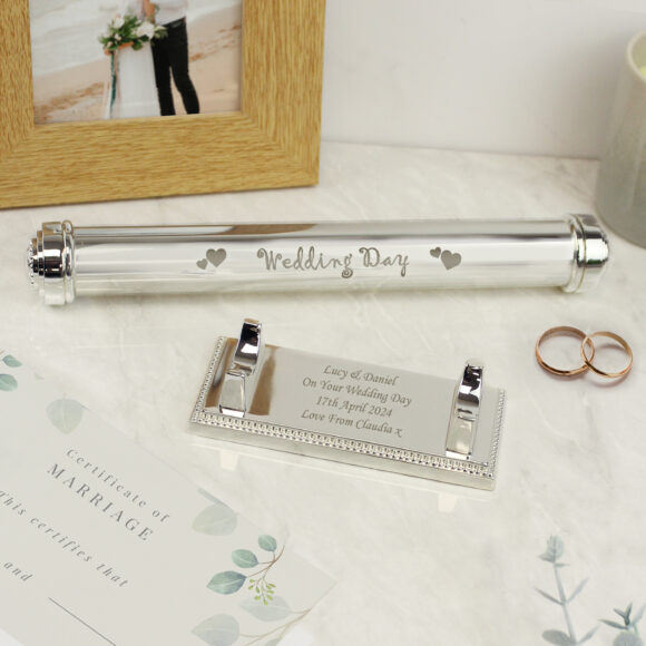 Personalised Wedding Day Silver Plated Certificate Holder - Image 2