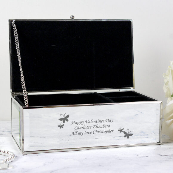 Personalised Butterflies Mirrored Jewellery Box