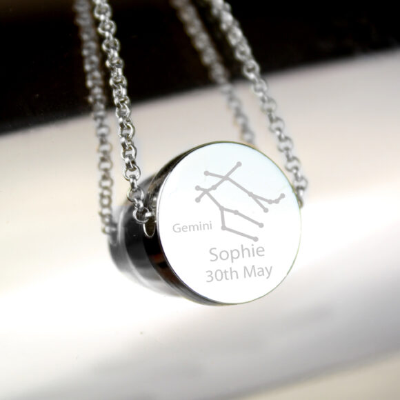 Personalised Gemini Zodiac Star Sign Silver Tone Necklace (May 21st - June 20th)