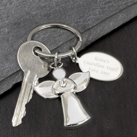 Personalised Silver Plated Angel Keyring