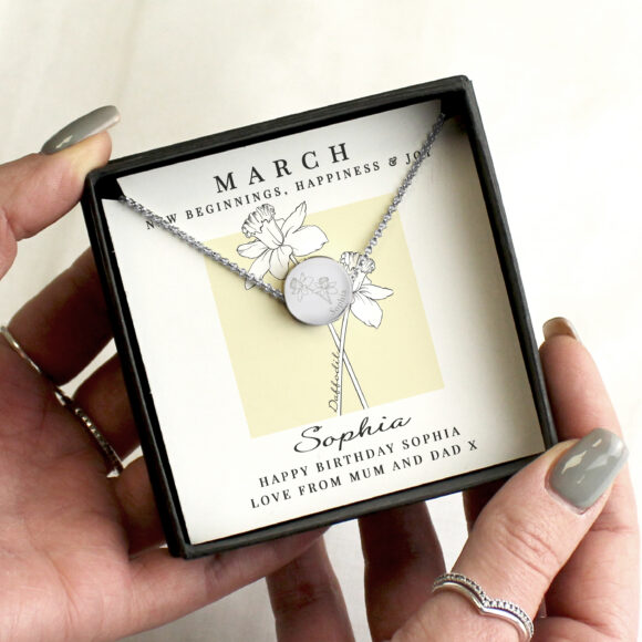 Personalised March Birth Flower Necklace and Box - Image 2