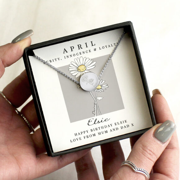 Personalised April Birth Flower Necklace and Box - Image 2