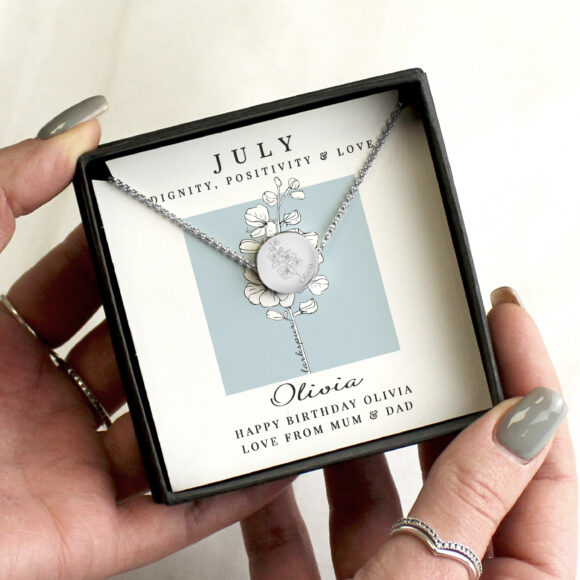 Personalised July Birth Flower Necklace and Box - Image 2