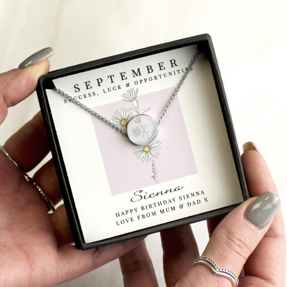 Personalised September Birth Flower Necklace and Box - Image 2