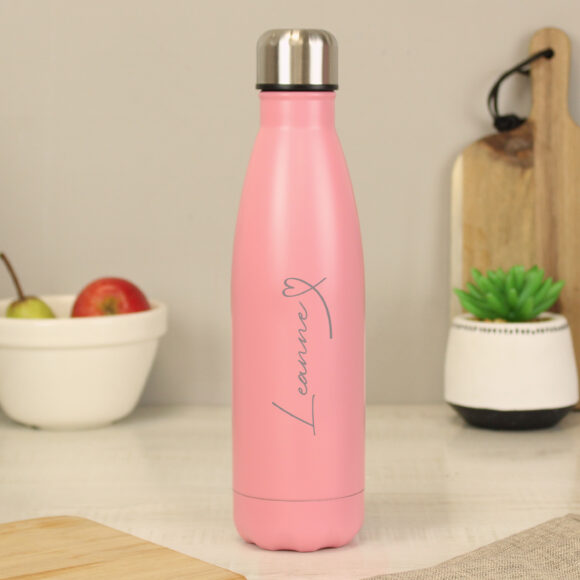 Personalised Heart Pink Metal Insulated Drinks Bottle