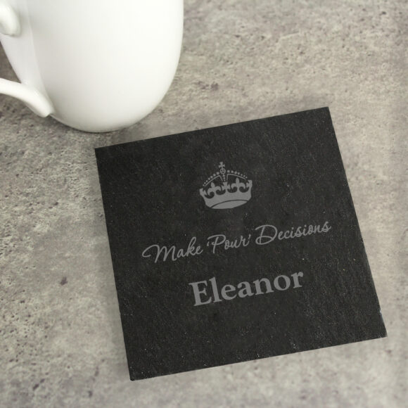 Personalised Crown Motif Single Slate Coaster