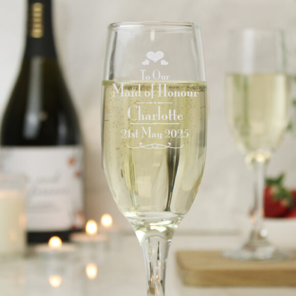 Personalised Decorative Wedding Maid of Honour Glass Flute