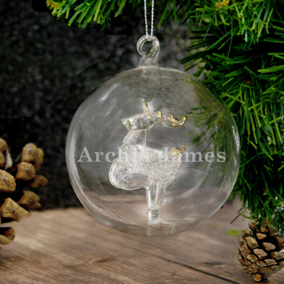 Personalised Name Only Reindeer Glass Bauble