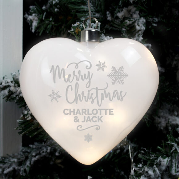 Personalised Merry Christmas LED Hanging Glass Heart