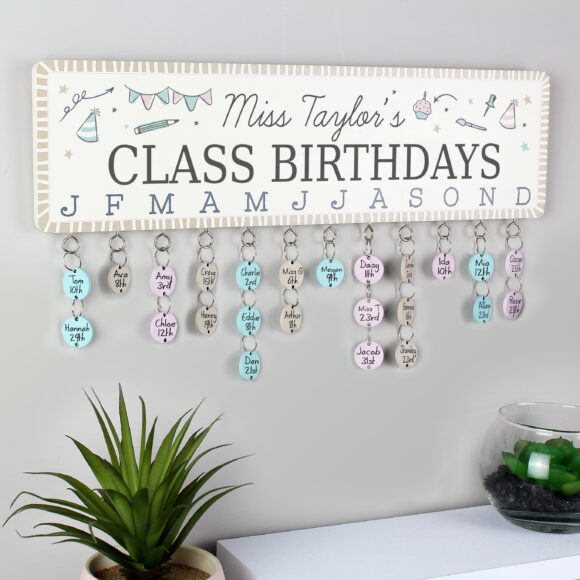 Personalised Classroom Office Birthday Planner Plaque with Customisable Discs