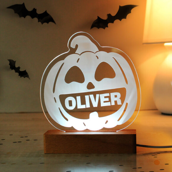 Personalised Pumpkin Wooden LED Light - Image 2