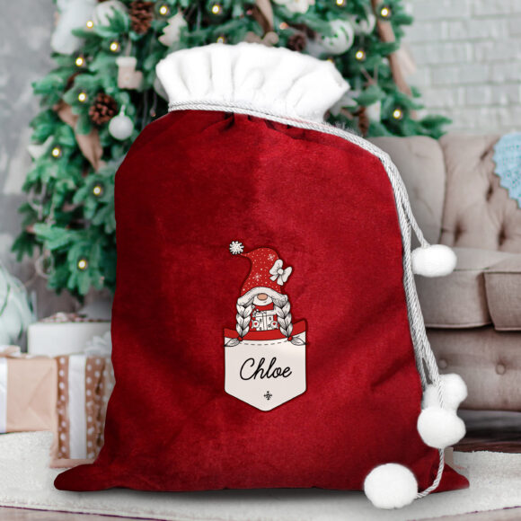 Personalised Gonk Family Red Christmas Sack - Girl