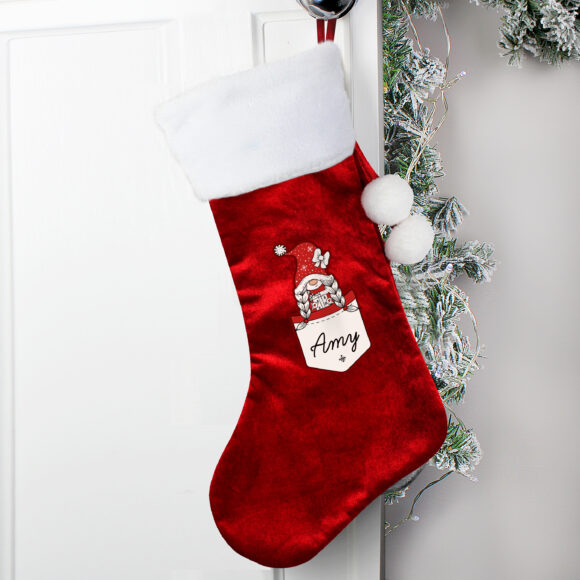 Personalised Gonk Family Red Christmas Stocking- Girl