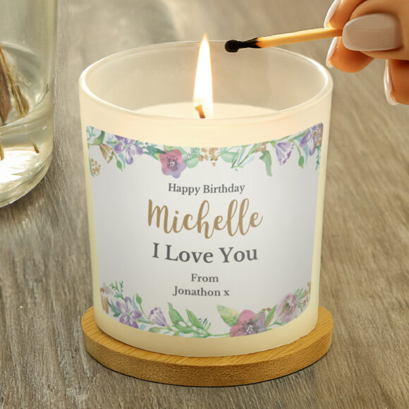 Personalised Floral Watercolour Scented Jar Candle