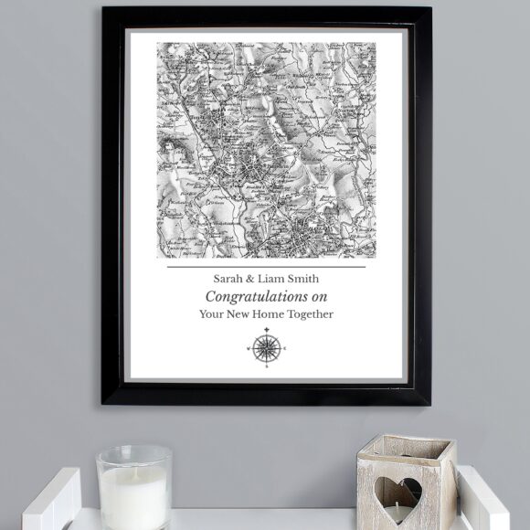 Personalised 1805 - 1874 Old Series Map Compass Black Framed Print