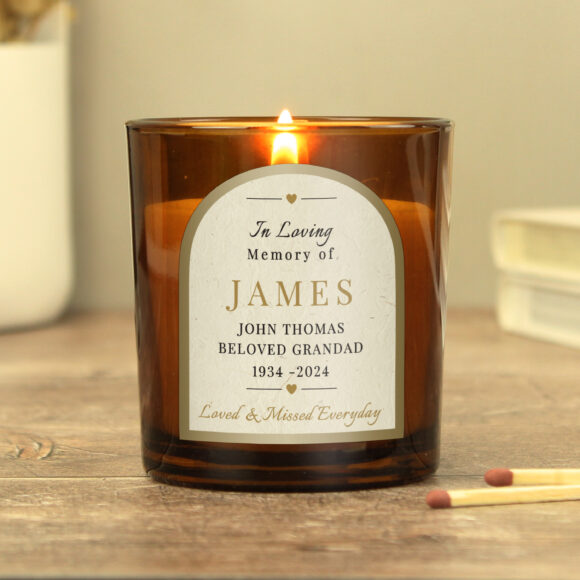 Personalised In Loving Memory Amber Glass Candle