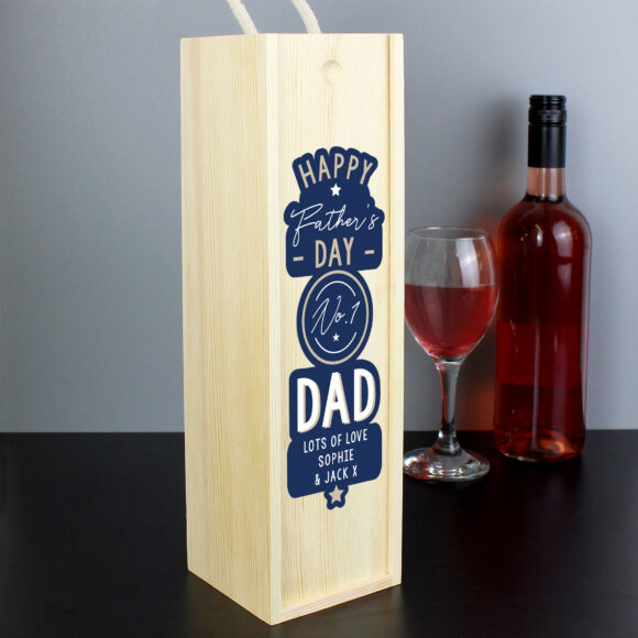 Personalised Happy Father's Day No. 1 Dad Wooden Wine Bottle Box