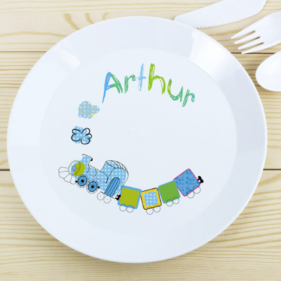 Personalised Patchwork Train Plastic Plate