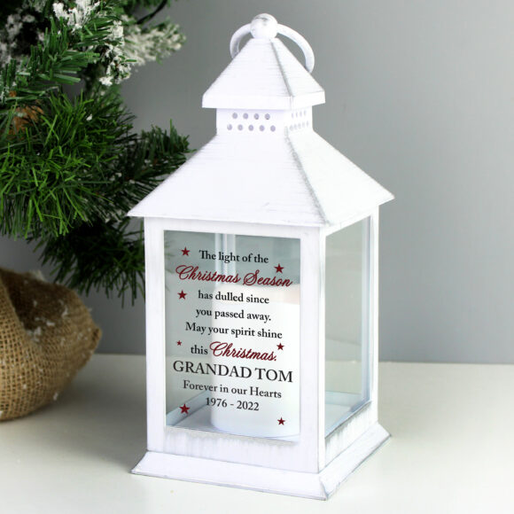 Personalised Christmas Season Memorial White Lantern