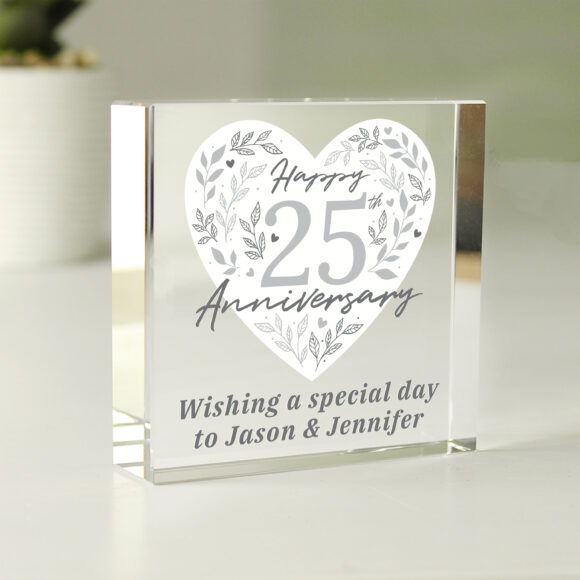 Personalised 25th Silver Wedding Anniversary Crystal Token