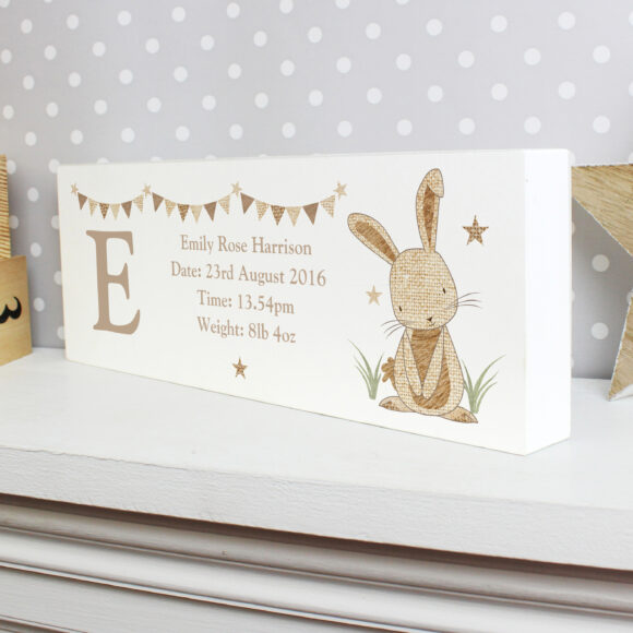 Personalised Hessian Rabbit Wooden Mantel Decoration