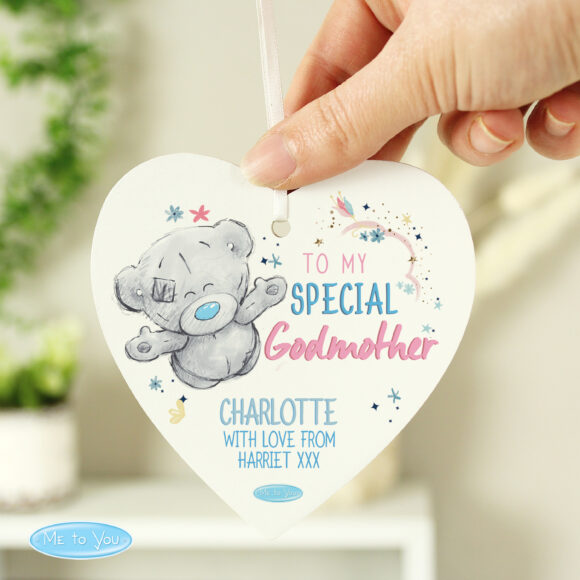 Personalised Me to You Godmother Wooden Heart Decoration