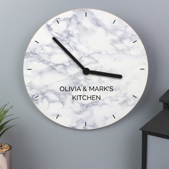 Personalised Marble Effect Wooden Clock