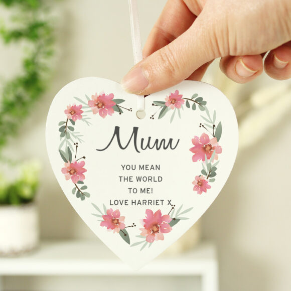 Personalised Floral Sentimental Wooden Heart Decoration