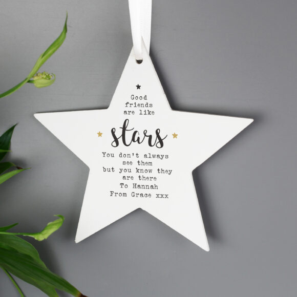 Personalised Good Friends Wooden Star Decoration