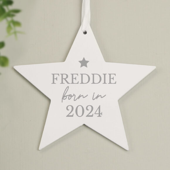 Personalised Born In Wooden Star Decoration