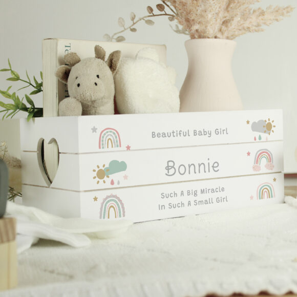 Personalised Rainbow White Wooden Crate