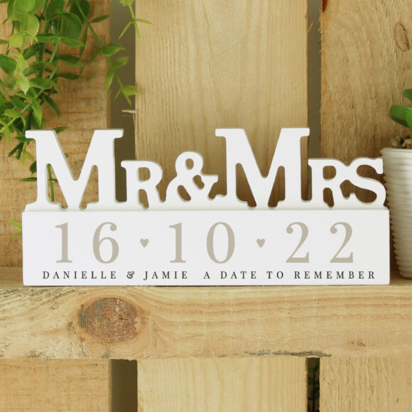 Personalised Special Date Wooden Mr & Mrs Ornament