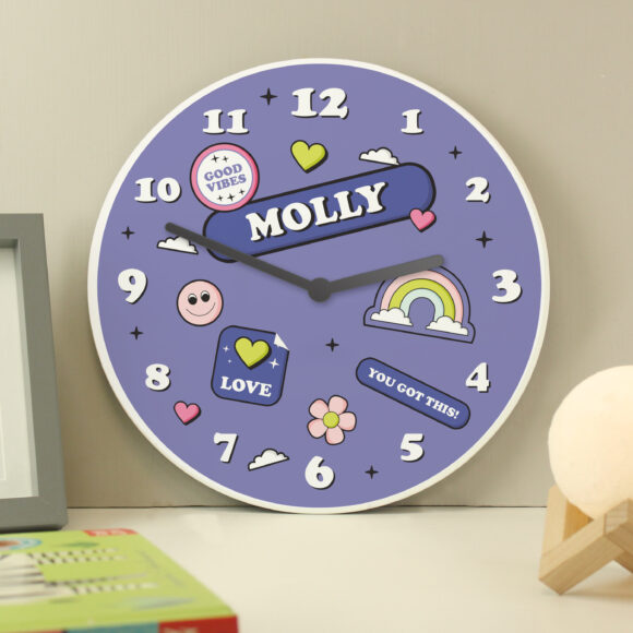 Personalised Positive Vibes Wooden Childrens Clock